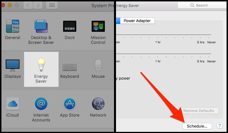 V&agrave;o menu t&ugrave;y chỉnh hẹn giờ tắt